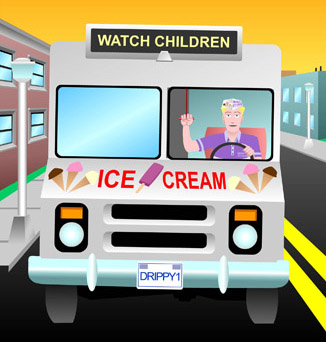 The Ice Cream Man driving his truck