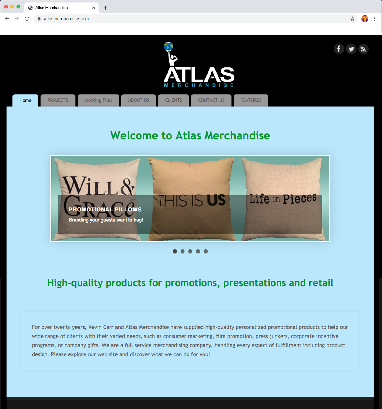 AtlasMerchandise.com home page